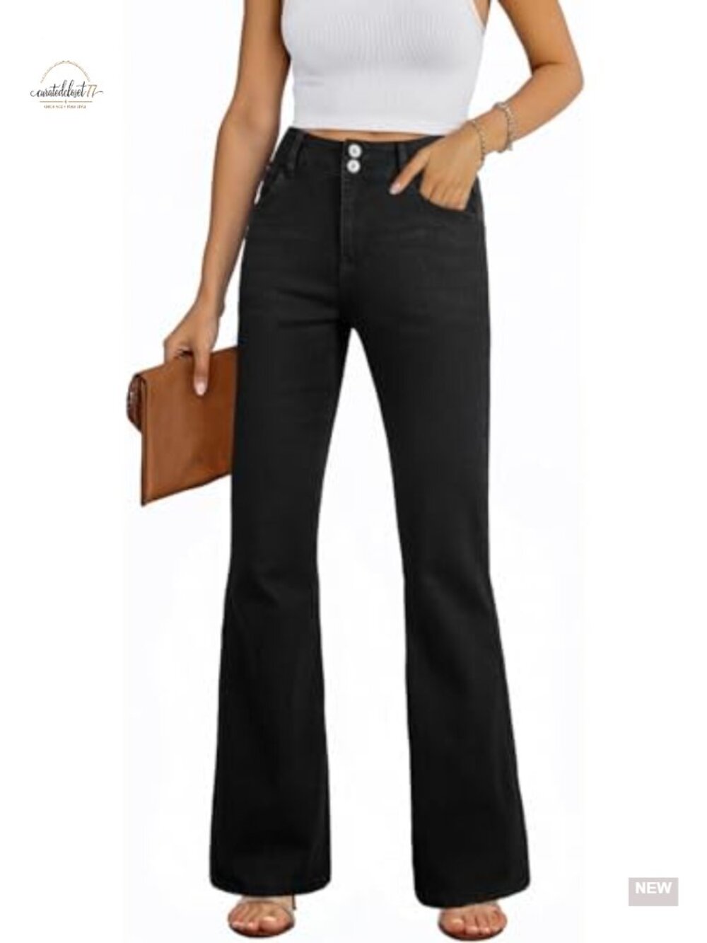 EVALESS Women's Flare Bell Bottom Jeans High Waisted Stretchy Denim Pants